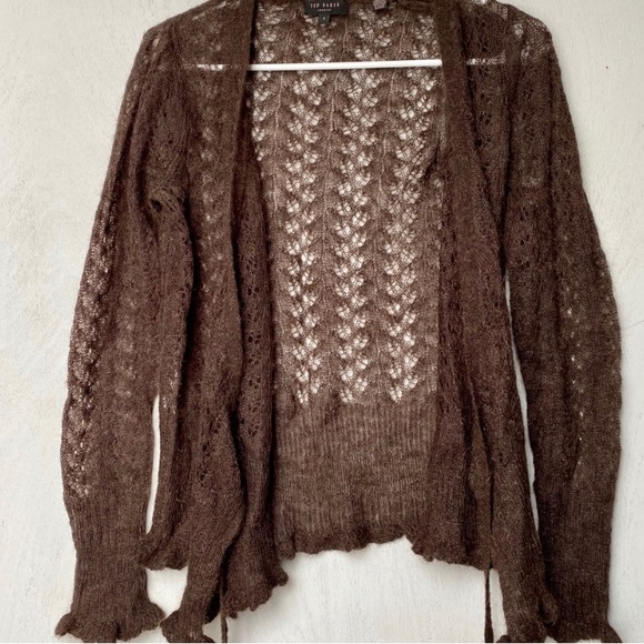Ted Baker Brown Wool Wrap Cardigan w/ Lettuce Hem - Picture 6 of 6